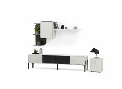 Woonkamerwand RTV laag dressoir planken kast TV-standaard set hout modern wit