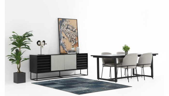 Eethoek Eetgroep Eetkamer Eettafel Stoelen 6-delig Hout Zwart Set Nieuw