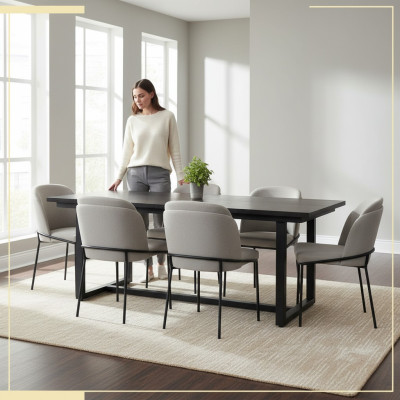 Eethoek Eetkamerset Eetkamer Eettafel Stoelen 7-delig Hout Grijs Set Nieuw