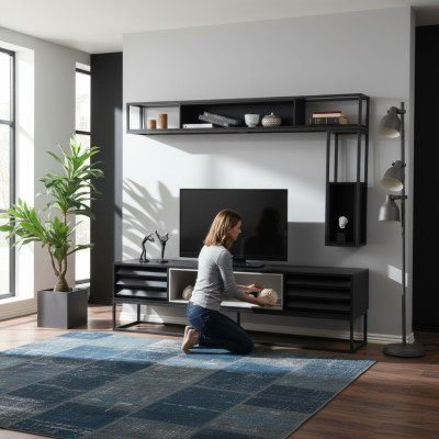Wandmeubel RTV Lowboard Rekken TV-standaard Set Hout Modern Zwart Ontwerp