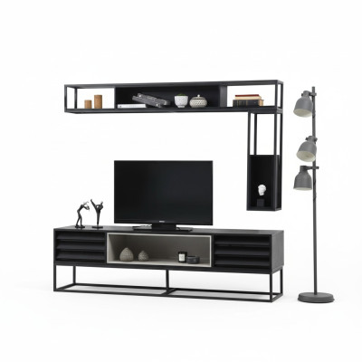 Wandmeubel RTV Lowboard Rekken TV-standaard Set Hout Modern Zwart Ontwerp