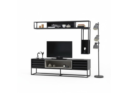 Wandmeubel RTV Lowboard Rekken TV-standaard Set Hout Modern Zwart Ontwerp