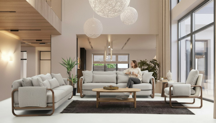 Bankstel 3-zits fauteuil driezits modern stof grijs setontwerp