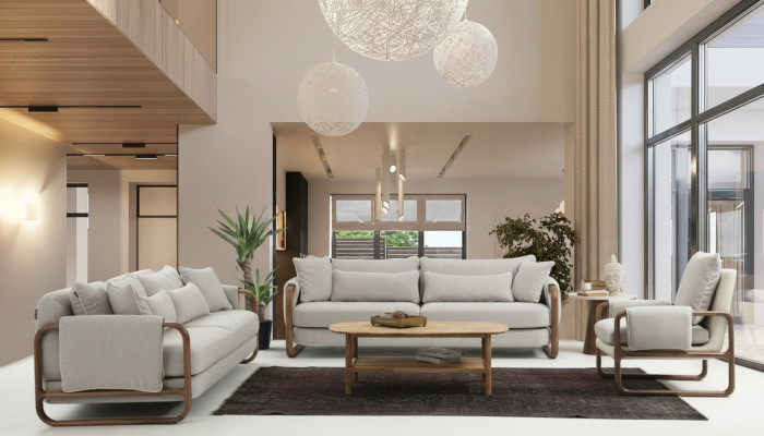 Bankstel 3-zits fauteuil driezits modern stof grijs setontwerp