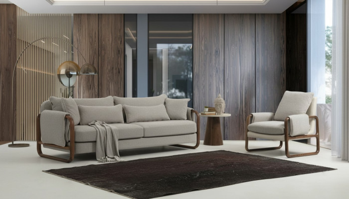 Sofa set 4-zitter fauteuil vierzitter modern stof grijs set ontwerp