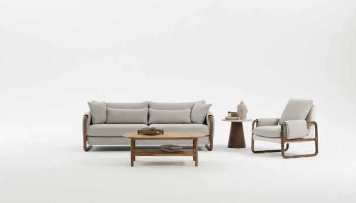 Bankstel 21-zits fauteuil tweezitter modern stof grijs set design