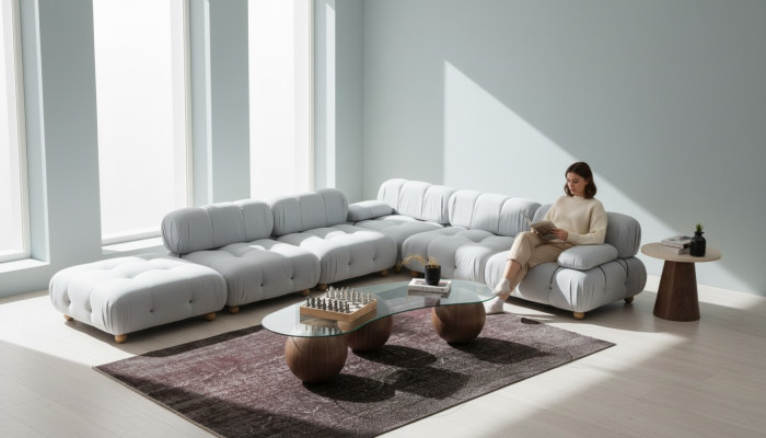 Hoekbank Bank Stof Woonkamer Banken Hoek Grijs Modern Polyester Ontwerp