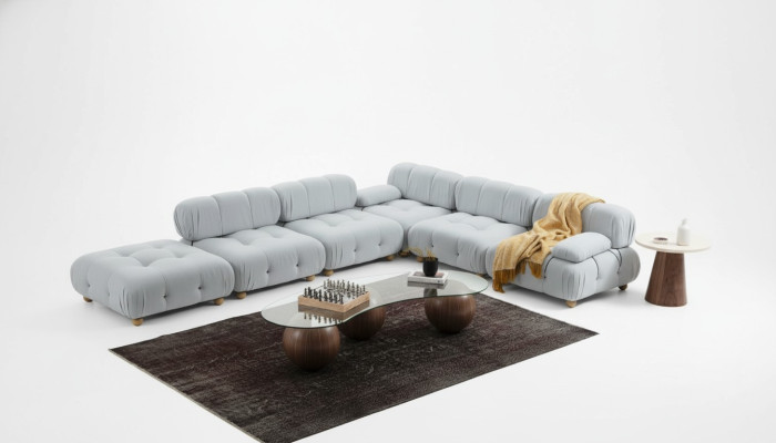 Hoekbank Bank Stof Woonkamer Banken Hoek Grijs Modern Polyester Ontwerp