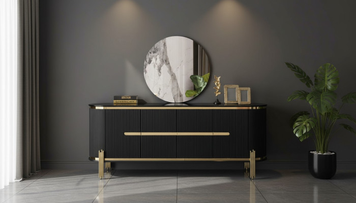 Modern dressoir van roestvrij staal meubels dressoir kast kast zwart nieuw.