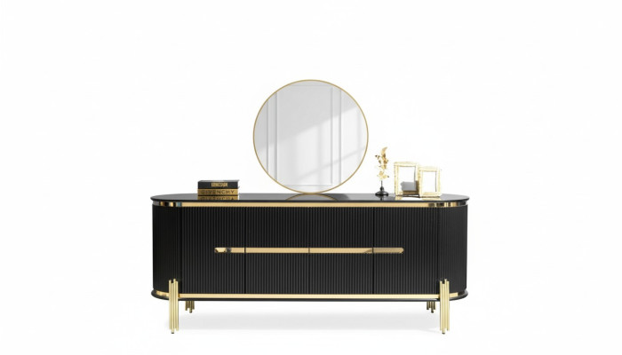 Modern dressoir van roestvrij staal meubels dressoir kast kast zwart nieuw.