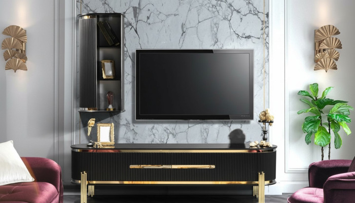 Modern lowboard luxe RTV tv-standaard woonkamermeubilair zwart goud