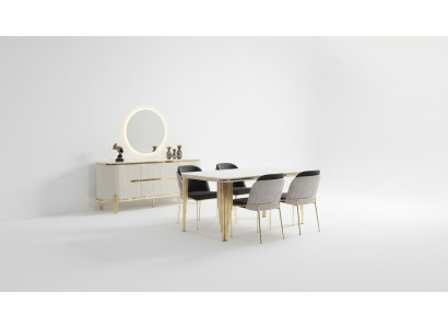 Luxe eetkamerset eetgroep eettafel stoelen set van 6 delig goud wit