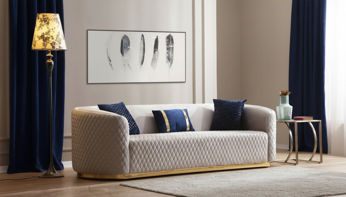 Beige driezits roestvrijstalen meubels luxe bankstellen design woonkamermeubels
