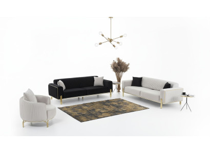 Luxe bankstel voor drie personen Moderne fauteuil Stoffen meubelset 3-delig Zwart 3 + 3 + 1