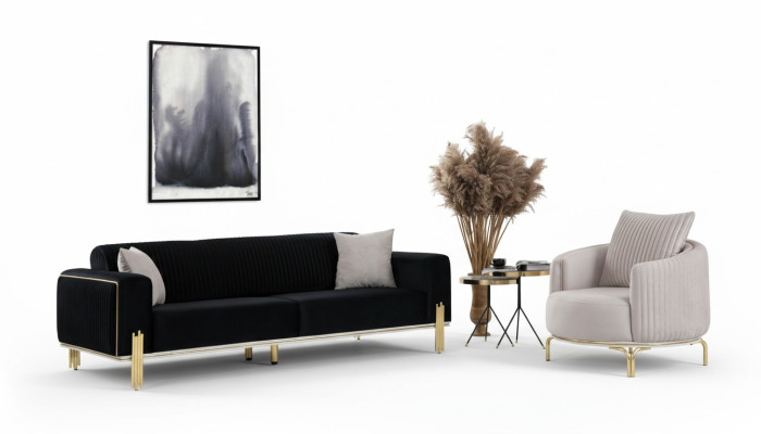 Moderne bankstel driepersoons fauteuil gestoffeerde set met roestvrij staal 2-delig