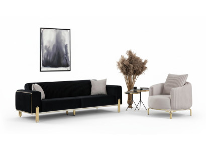 Moderne bankstel driepersoons fauteuil gestoffeerde set met roestvrij staal 2-delig