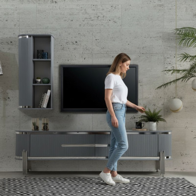 TV-standaard RTV Lowboard planken dressoir tafel Modern Grijs Luxe Nieuw