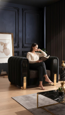 Zwarte fauteuil luxe design woonkamerstoel eenzitter modern