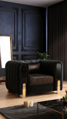 Zwarte fauteuil luxe design woonkamerstoel eenzitter modern