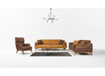 Chesterfield zithoek Luxe bankstel set Drieseater Fauteuil 3-delig
