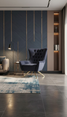 Fauteuil Chesterfield oorfauteuil Stof Blauw Woonkamer Polyester Eenpersoons