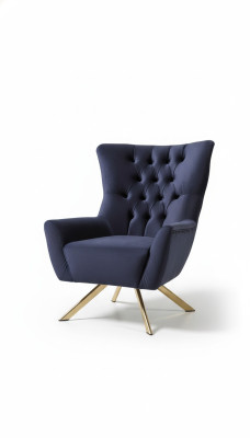 Fauteuil Chesterfield oorfauteuil Stof Blauw Woonkamer Polyester Eenpersoons