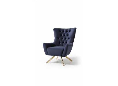 Fauteuil Chesterfield oorfauteuil Stof Blauw Woonkamer Polyester Eenpersoons