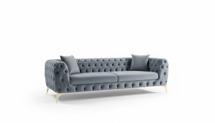 Moderne driezits Chesterfield meubels van roestvrij staal, polyester woonkamermeubels.