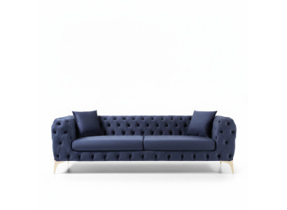 Chesterfield Driezitsbank Roestvrijstalen Poten Luxe Bank Blauw Designmeubelen Nieuw