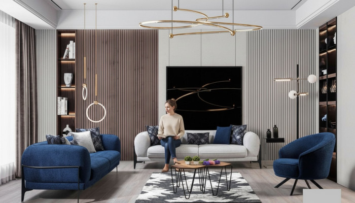 Moderne bankstel Luxe bankstellen Driezits fauteuil Blauw Zitmeubels 3-delig