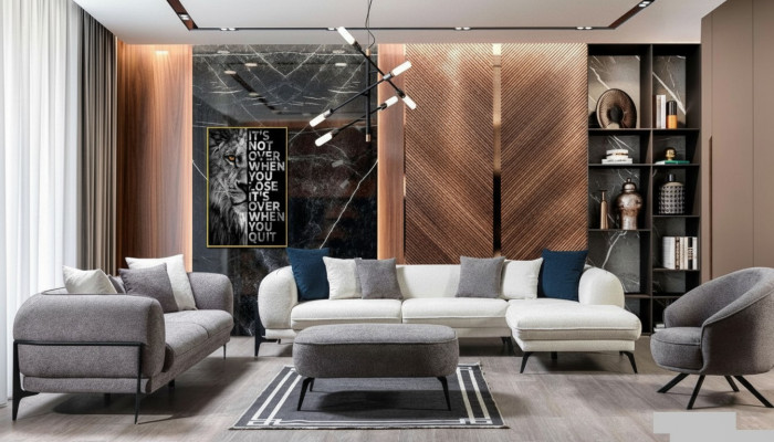 Moderne bankstel hoekbank L-vorm bankstellen driezits fauteuil stoffen meubels