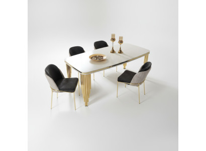 Eettafel Eetkamertafel Eethoek Eetkamer meubels Tafel Hout Goud Wit