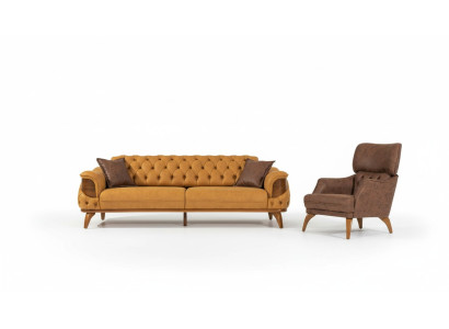 Moderne Chesterfield bankstel driezits Luxe banken fauteuil geel 2-delig