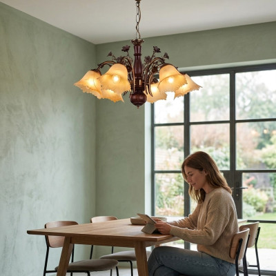 Plafondlamp Bloemen Plafondlicht Kroonluchter Kandelaar Lamp Glas Beige