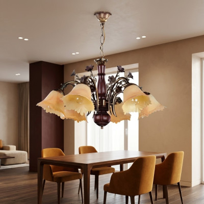 Plafondlamp Bloemen Plafondlicht Kroonluchter Kandelaar Lamp Glas Beige