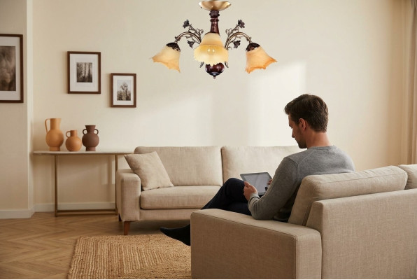 Plafondlamp Bloemen Plafondlamp Kroonluchter Kandelaar Lamp Glas Bruin
