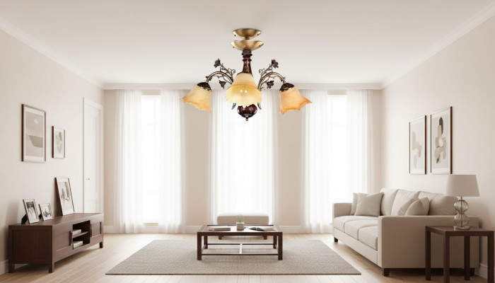 Plafondlamp Bloemen Plafondlamp Kroonluchter Kandelaar Lamp Glas Bruin