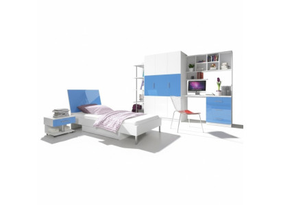 Blauwe kinderkamer, slaapkamer, jeugdkamer set, kast, tafel, bed nieuw 4-delig.