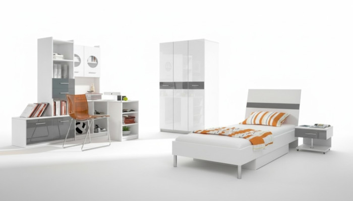 Grijze kinderkamer Compleet eenpersoonsbed Kledingkast Commode 5-delige tienerkamer