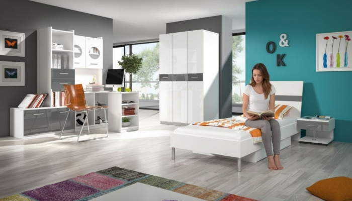 Bed + nachtkastje slaapkamer jeugdkamer kinderkamer set meubels zwart 2-delig.