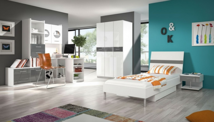 Bed + nachtkastje slaapkamer jeugdkamer kinderkamer set meubels zwart 2-delig.