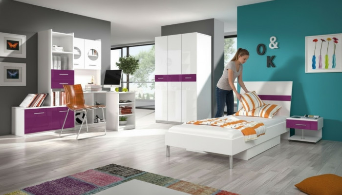 Regaal kast Boekenkast voor kinderkamer tienerkamer Wit Paars Hoogglans