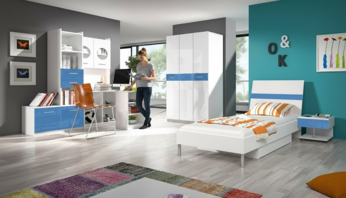 Kinderkamer set: tafel, bed, kledingkast, commode, 5-delige complete jeugd- of tienerkamer.