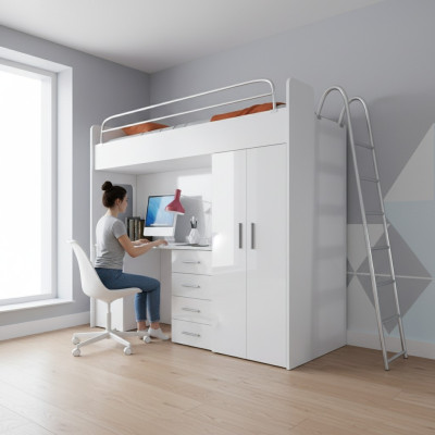 Wit stapelbed hout stapelbed meisjes hoogglans bureau kast nieuw
