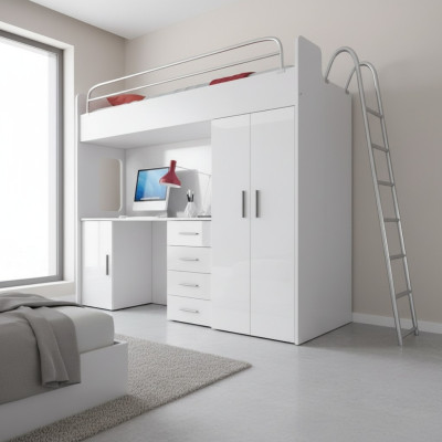 Wit stapelbed hout stapelbed meisjes hoogglans bureau kast nieuw