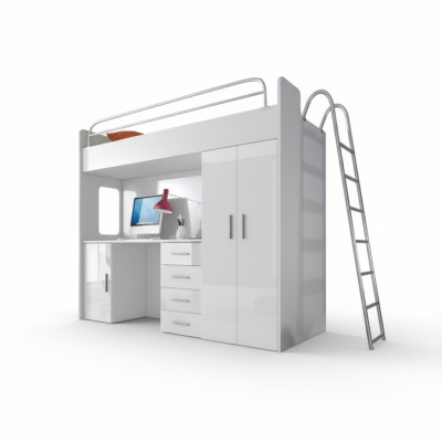 Wit stapelbed hout stapelbed meisjes hoogglans bureau kast nieuw