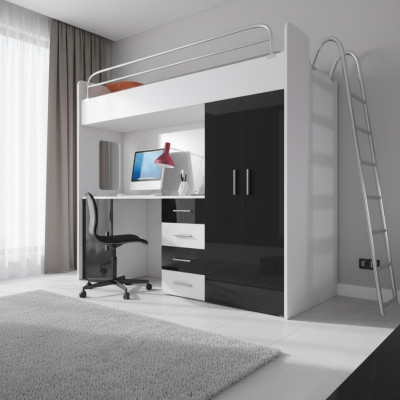 Zwart stapelbed van hout Meisjes hoogglans bureau kast