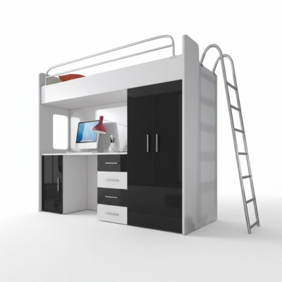 Zwart stapelbed van hout Meisjes hoogglans bureau kast