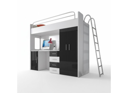 Zwart stapelbed van hout Meisjes hoogglans bureau kast
