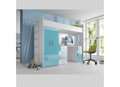 Blau stapelbed van hout tweepersoonsbed hoogglans met bureau kast
